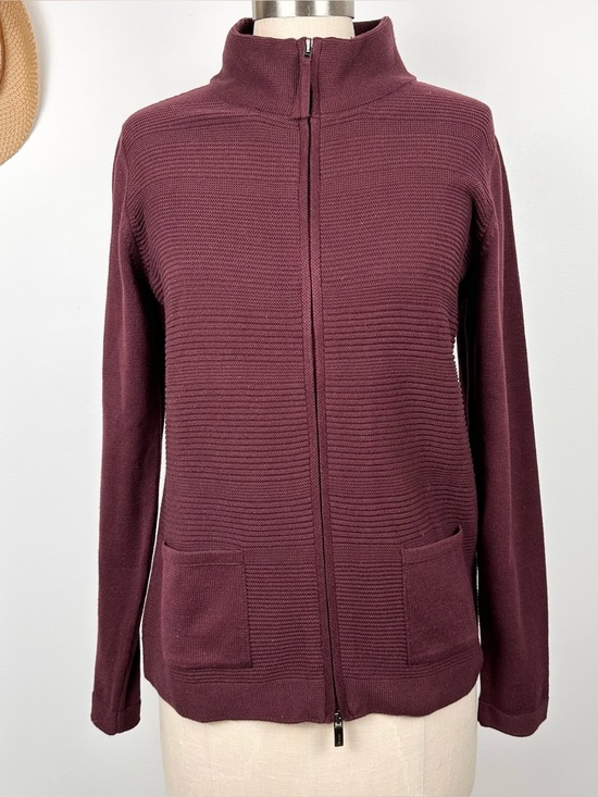 Olsen Sweaters - Olsen Long Sleeve Mock Neck Full Zip Ribbed Sweater Size Small Maroon Purple New